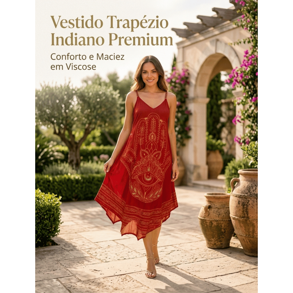 Vestido Trapézio Feminino Indiano Estampado