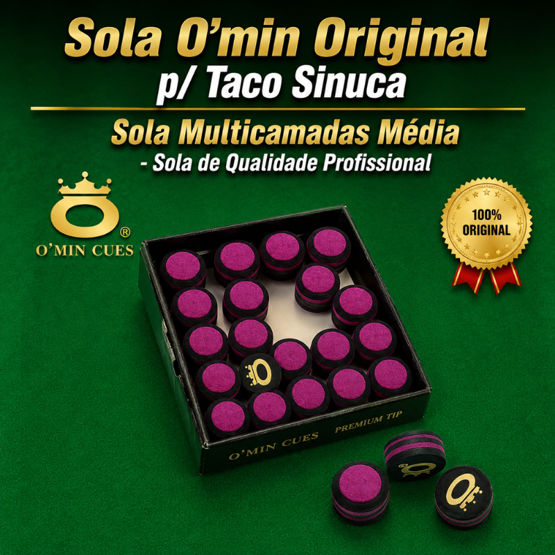 2 Solas O'min Original laminada para Taco Sinuca/Ponteira Sola Média Multicamadas (OMN-00)