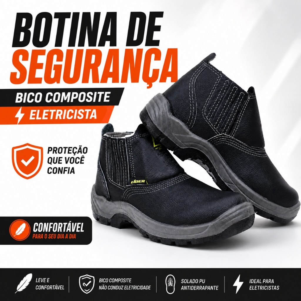 Bota Botina de Segurança Epi Biqueira em Composite Para Eletricista Couro