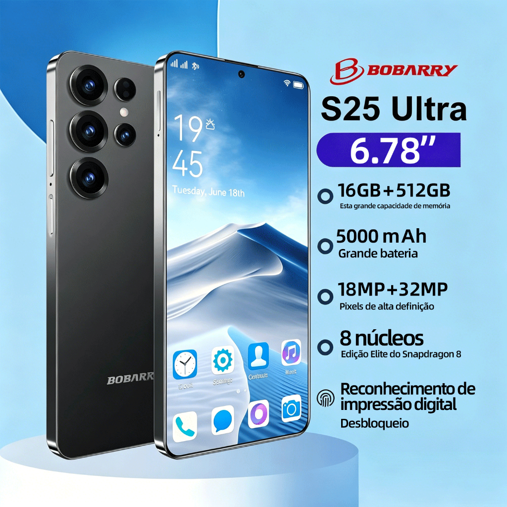 Smartphone S25 ultra 5G Câmera tripla 32MP 18mp frontal 512GB tela AMOLED 120Hz QHD plus celular Premium