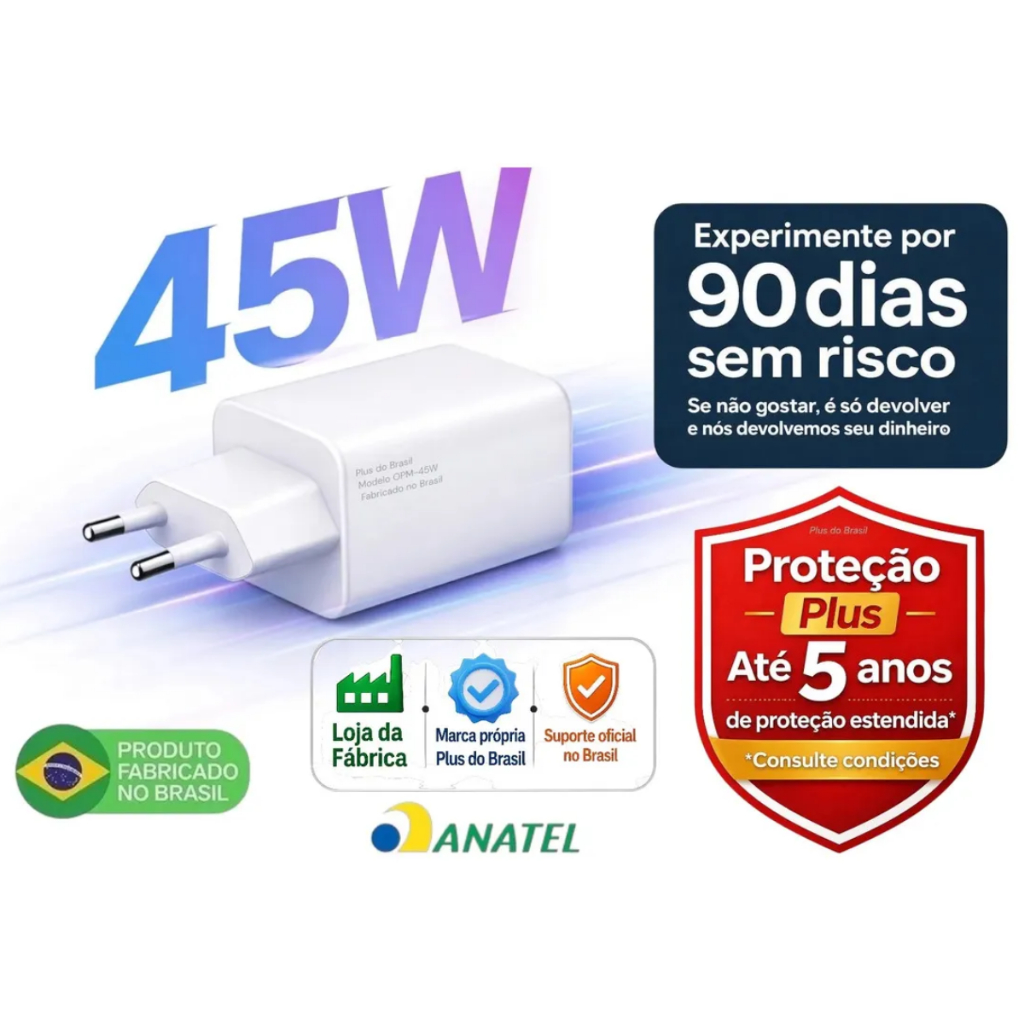 Plus Do Brasil Carregador Usb C Gan 45W Para Samsung Galaxy S25 S24 Ultra Super 