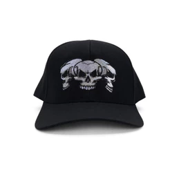 Bone 3 Caveiras Preto Aba Curva Bordado