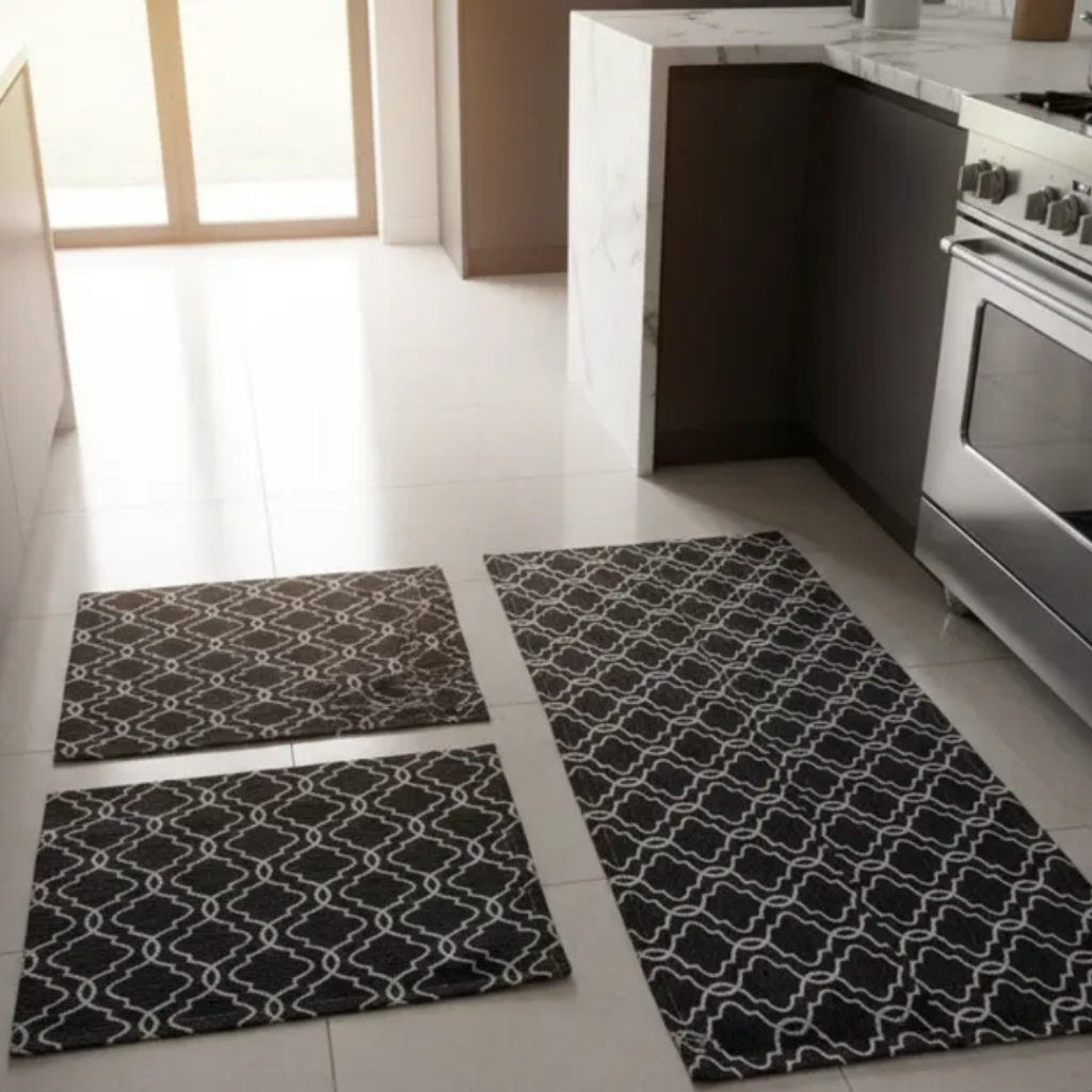 Kit Passadeira Jacquard 3 peças Para Cozinha Antiderrapante Emborrachado Premium