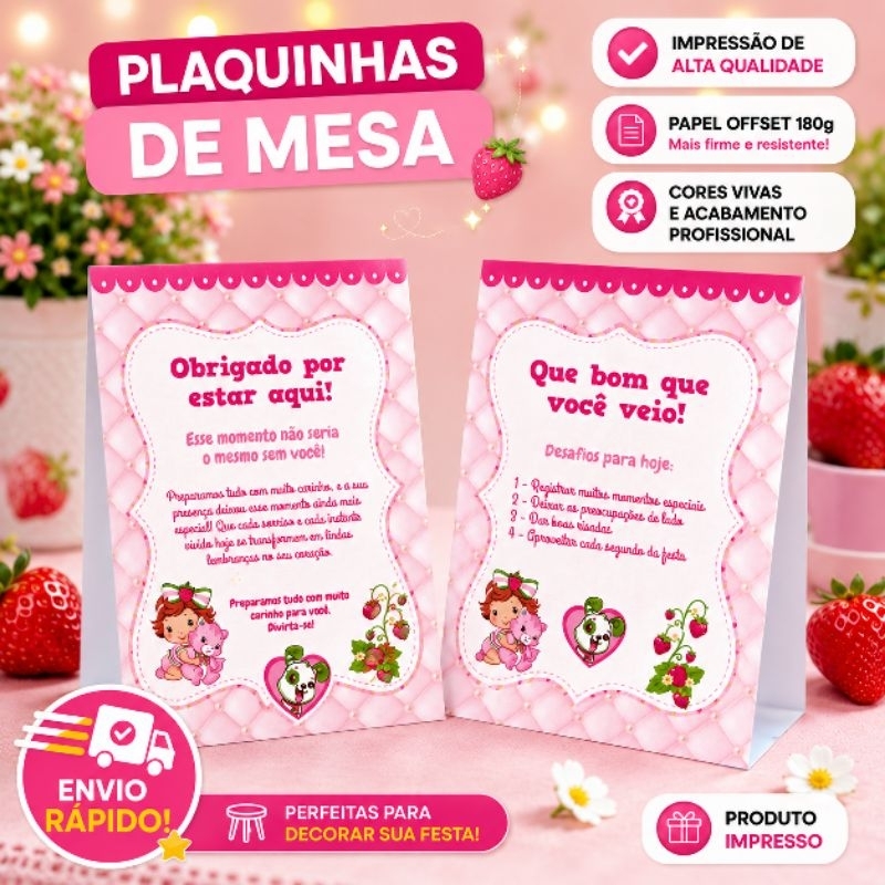 ENVIO RÁPIDO Kit Plaquinhas de Mesa Moranguinho Baby Personalizados Festa Lembrancinha Aniversario Cha Infantil Bebe