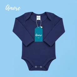 Body Manga Longa Azul Marinho Suedine - 100% Algodão