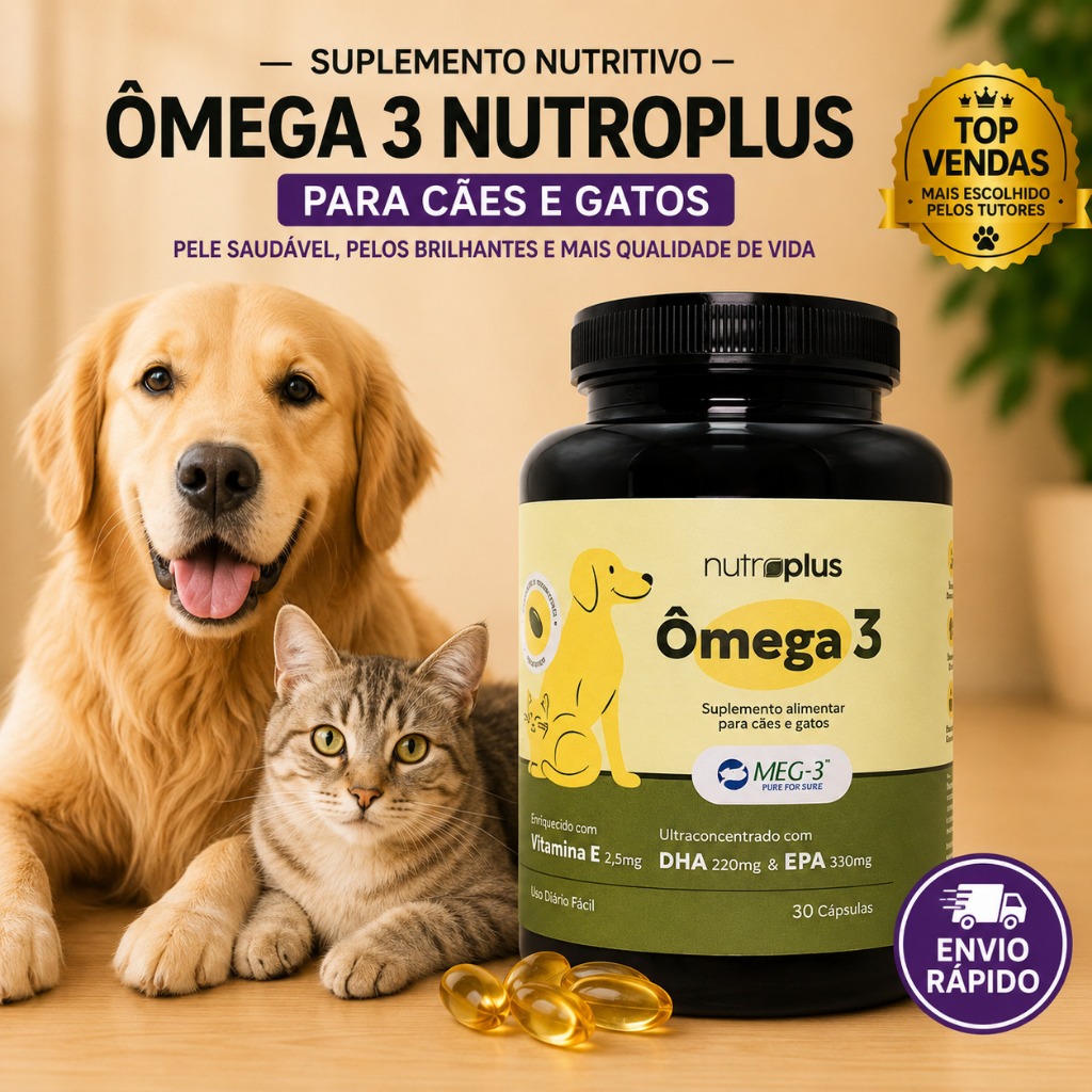 Suplemento Nutritivo Alimentar Ômega 3 para Cães e Gatos 30 Cápsulas Nutroplus