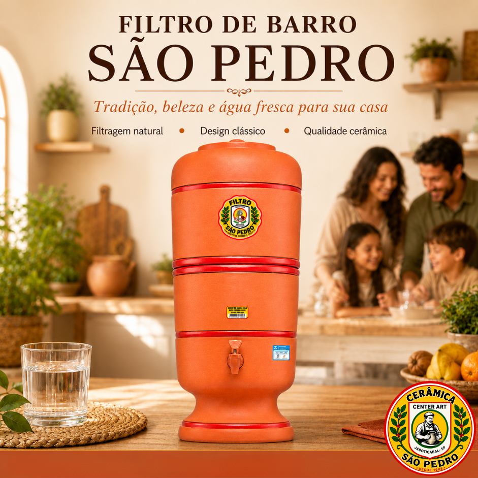 FILTRO DE BARRO SAO PEDRO 10 LITROS TOTAIS (5L+5L) 1 VELA E 1 BOIA - PREMIUM CLASSE A+