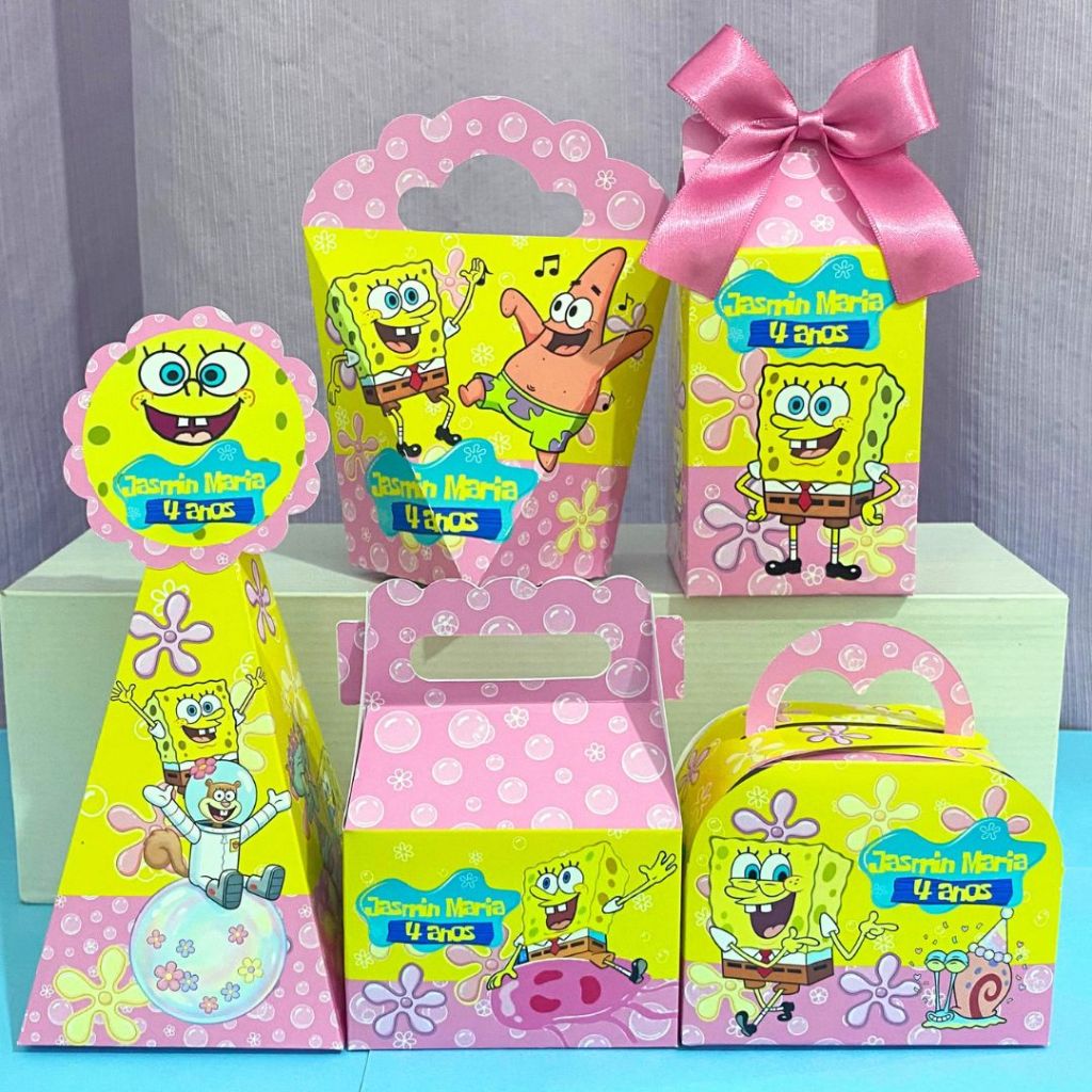 Kit Festa Bob Esponja Menina Caixinhas personalizadas -Pegue e Monte - Lembrancinha de festa Infantil aniversário. — imagem 2 de 2