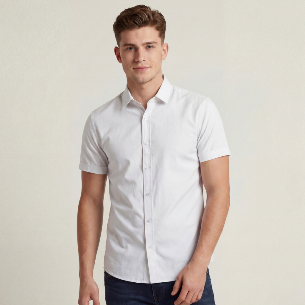 Camisa Masculina Manga Curta Tricoline