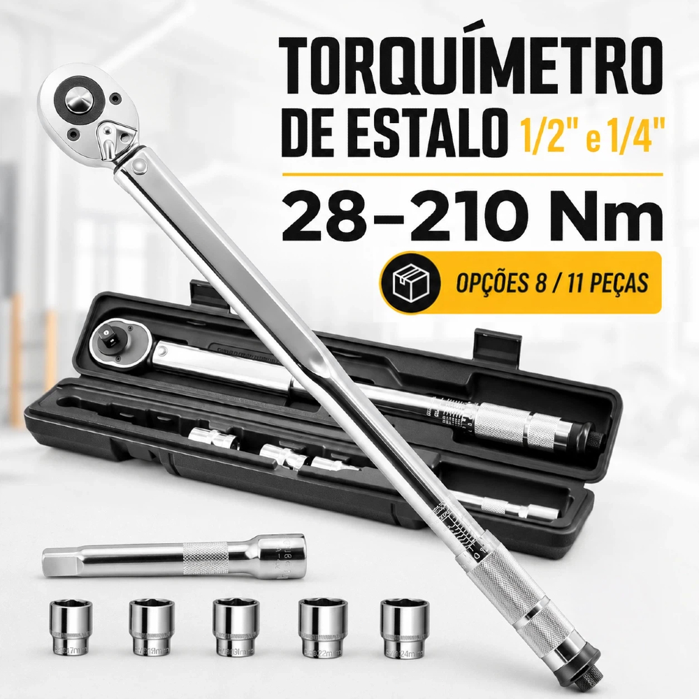 Kit 8/11 Peças Torquimetro De Estalo 1/2 Pol 2.8 A 21kg Reversível