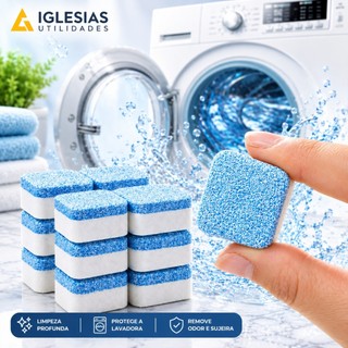 Kit Pastilhas Limpa Lavadora Efervescente | Higienizador Máquina de Lavar | Remove Mau Cheiro