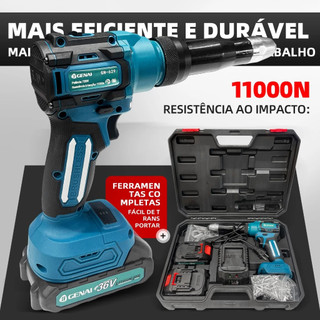 Rebitadeira Elétrica Sem Escovas De 36V Inclui 100 Rebites e 2 Baterias.