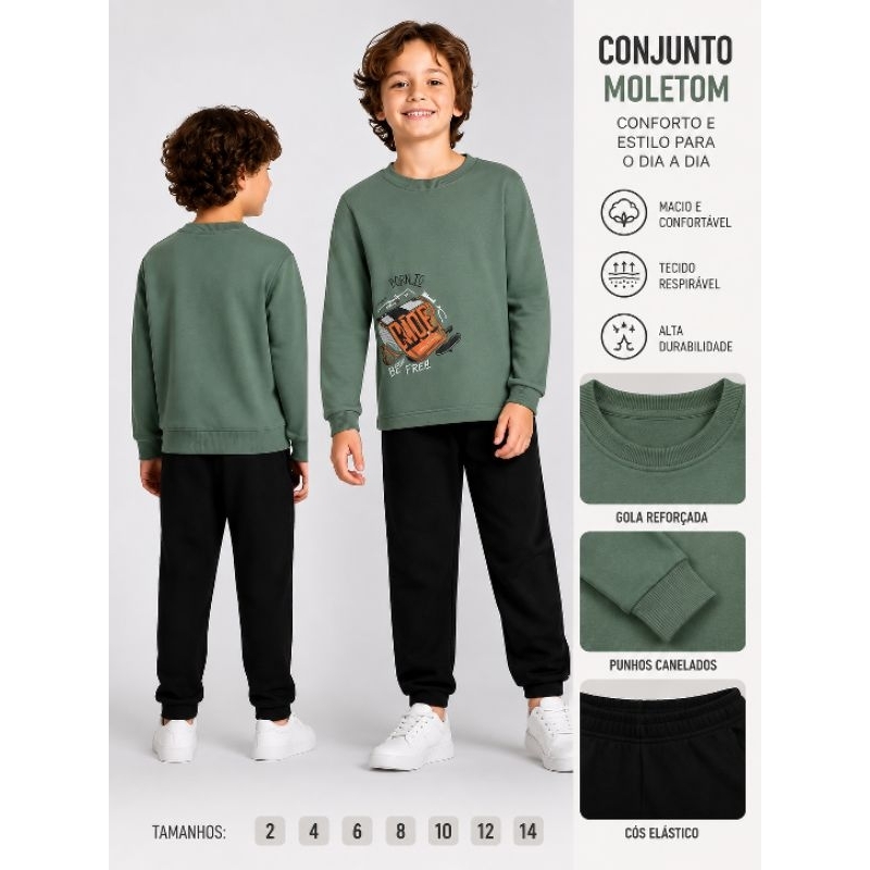 Conjunto Moletom Infantil Menino Brandili Peluciado Inverno Quentinho 4 ao 16