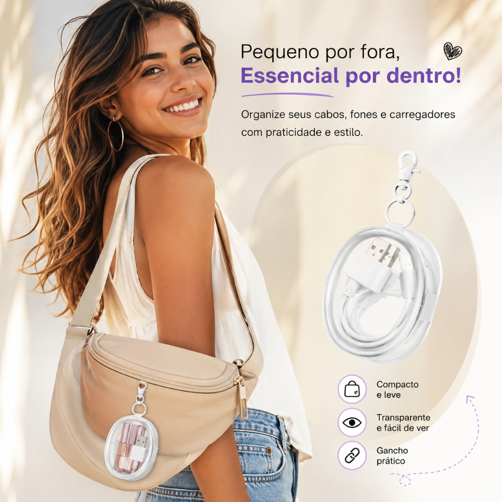 Bolsa para Armazenar Carregador, Cabo de Dados e Fone de Ouvido: Portátil e Prática
