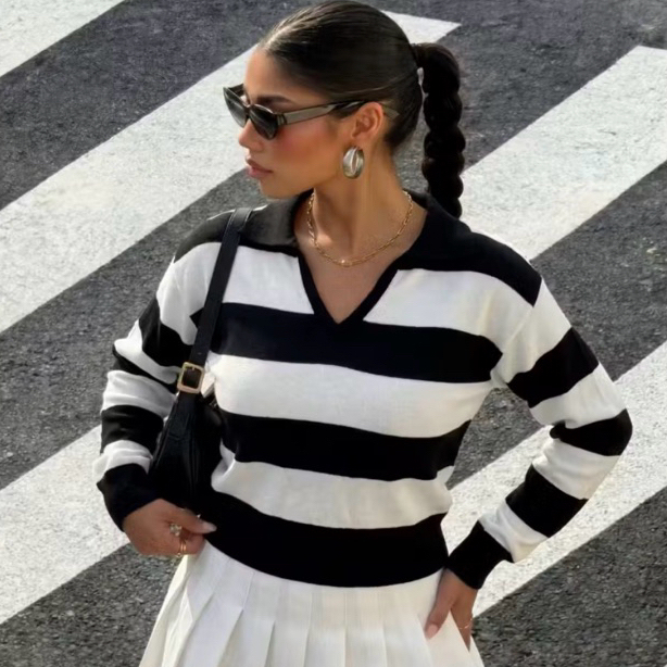 Blusa Listra Feminina Tricot  Premium Outono Inverno Gola Polo Tendência Moda Blogueira