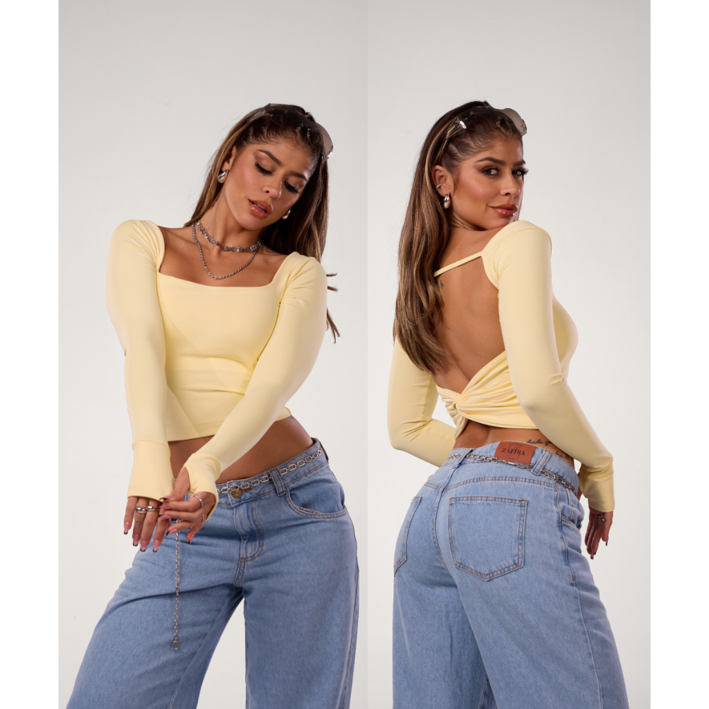 Cropped Costa Nua Feminino Manga Longa Poliamida Premium Zero Transparência Moda Inverno