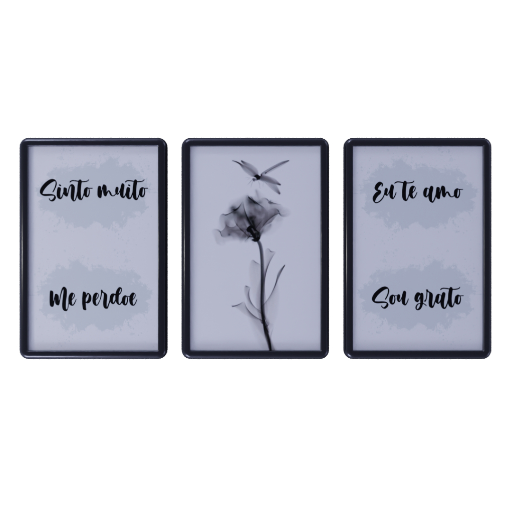 Kit 3 Quadros Decorativos com moldura Tema Sinto muito Me perdoe Eu te amo e Sou Grato