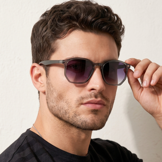 Óculos de Sol Tulum Cinza Transparente  Degradê Hexagonal Premium Vintage uv400  Feminino Masculino