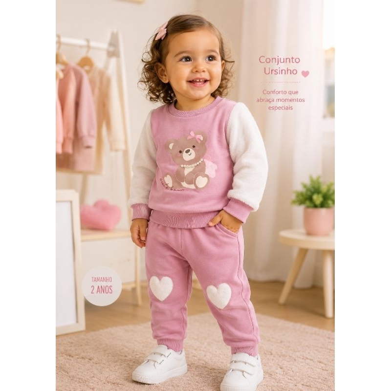Conjunto Moletom Infantil Menina Criança Agasalho Bebê Feminino Roupa de Frio  moletom Inverno