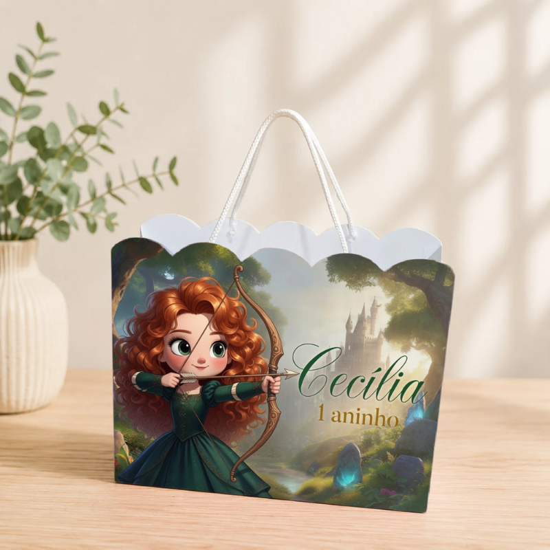 Sacolinha Personalizada princesa Merida Valente Pegue e Monte Lembrancinha Aniversário Infantil Mimos Festa