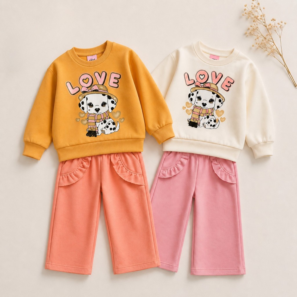Conjunto Moletom Bebe Menina Com Estampas Fofa Cachorrinho Tamanho 1 2 3 Frio Inverno Peluciado