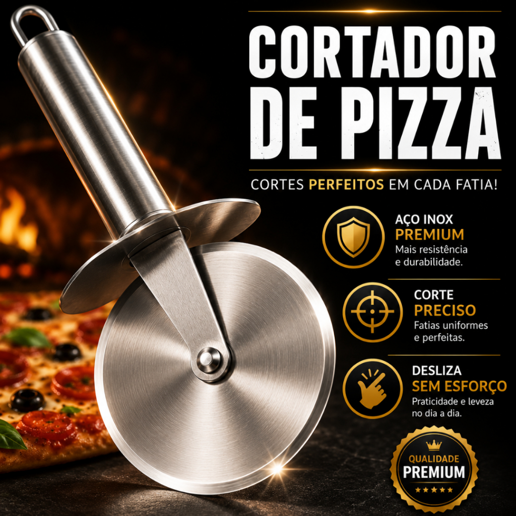 Cortador de Pizza Aço Inoxidável Manual Lâmina Afiada Cabo Ergonômico Multiuso Tortas Massas Brownie