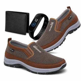 Kit Tenis Sapatilha Mocassim Masculino Casual Aquatico de Trilha Impermeável Com Solado Leve + Relogio e Carteira