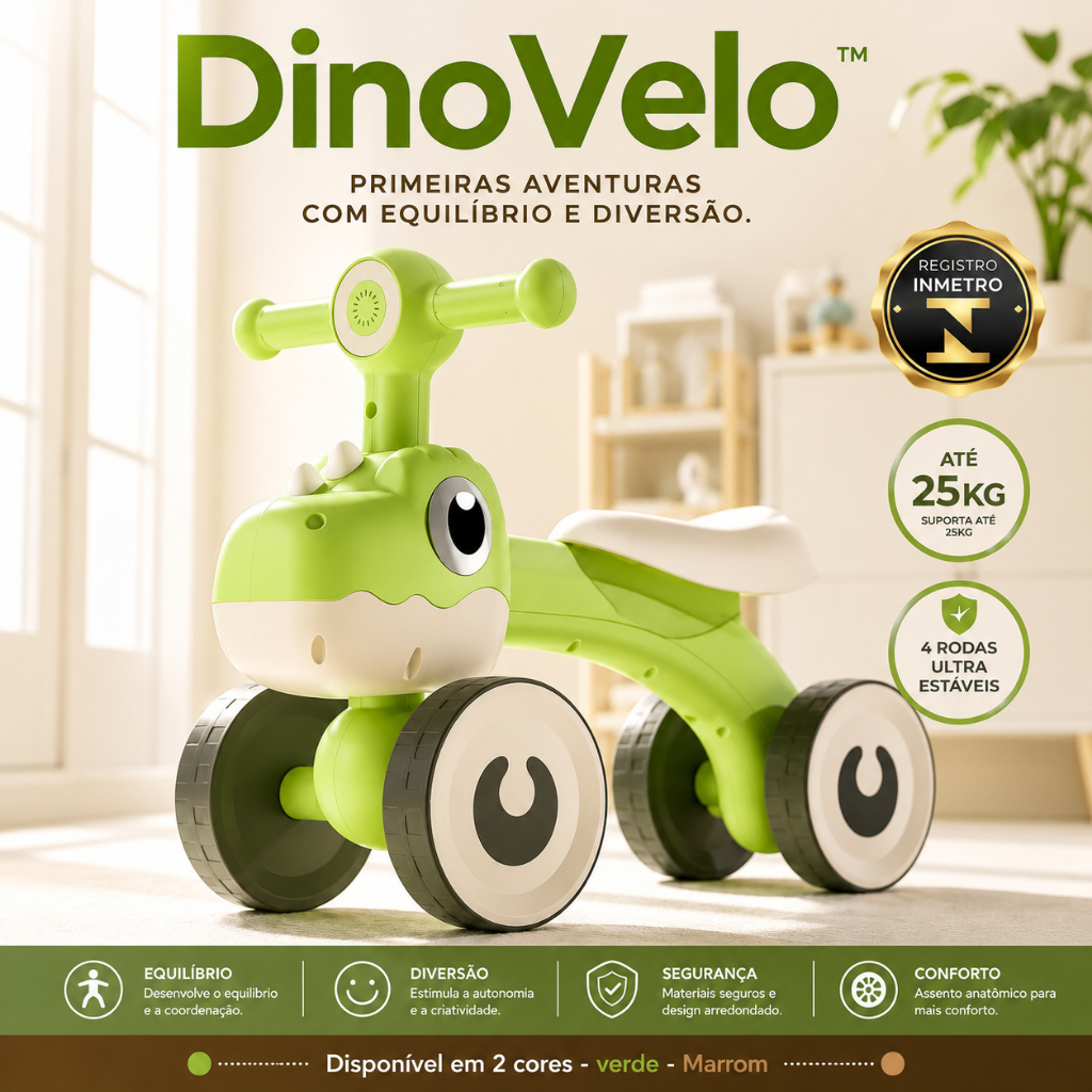 Bicicleta De Equilíbrio sem pedal Infantil Dinossauro  carrinho 4 Rodas bike Com Luz criança