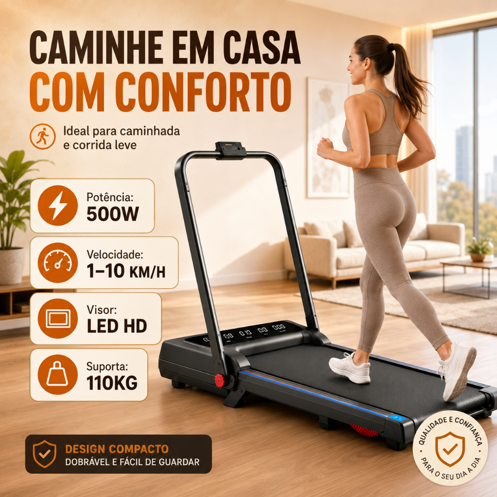 Esteira Elétrica Ergométrica FOLRA Dobrável E Portátil - Bluetooth Visor LED 1-10 Km/h Para Caminhada E Corrida