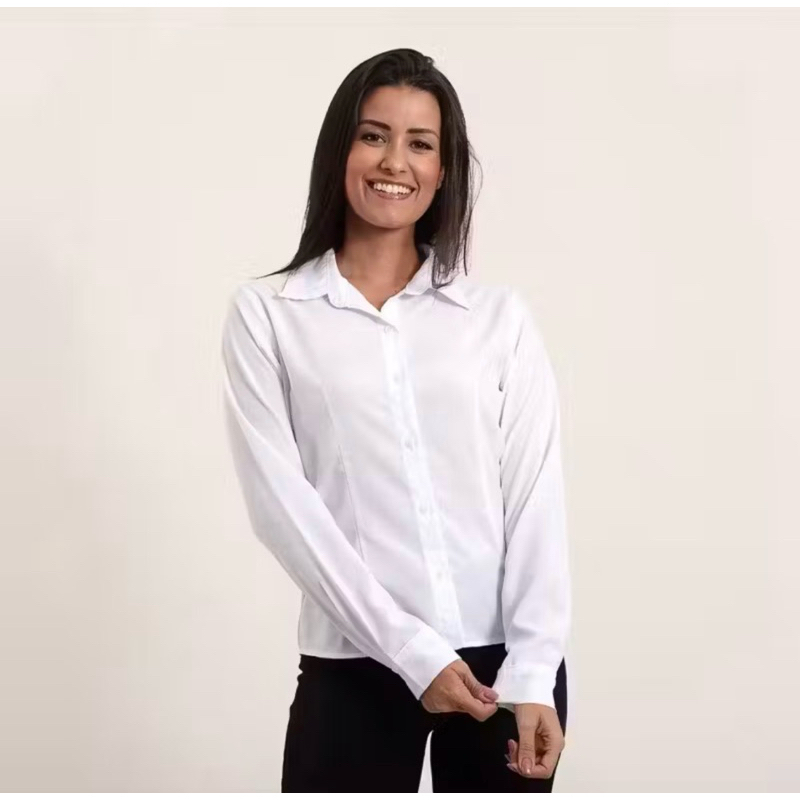 Detalhes do Camisete branca camisa social feminina gabardine passa fácil direto da fábrica