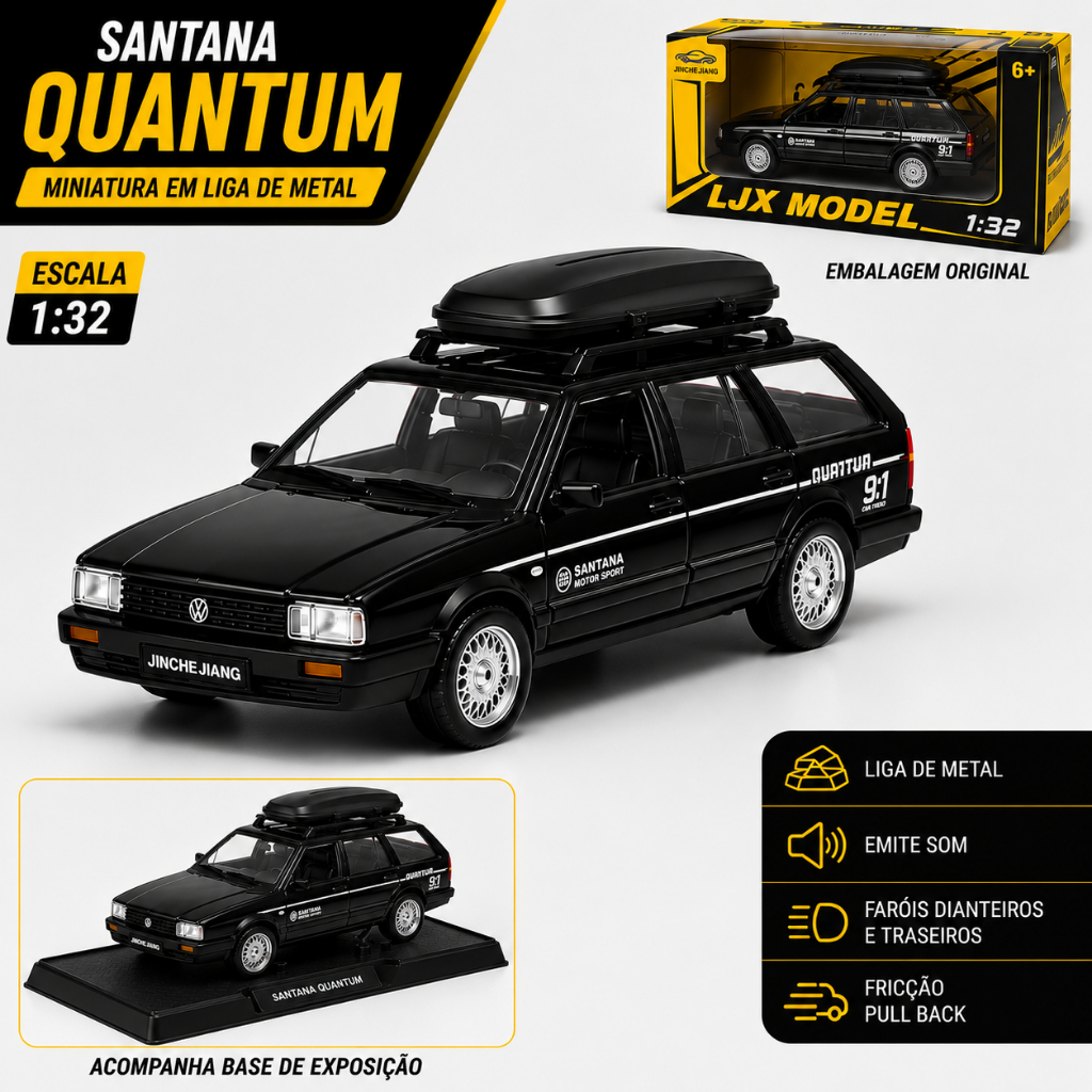 Miniatura Grande Com Base Volkswagen Santana Quantum Escala 1:32 Abre Portas Som Luz Colecionável Expositora