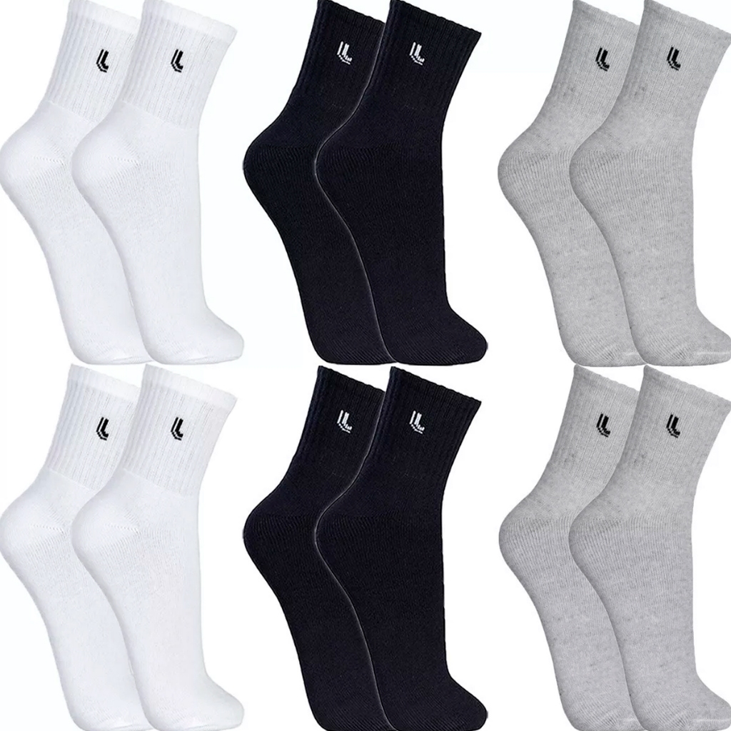 Kit 6 Pares Meias Lupo Cano Médio Alto Longo Algodão Original Casual Confortável Atoalhada Macia