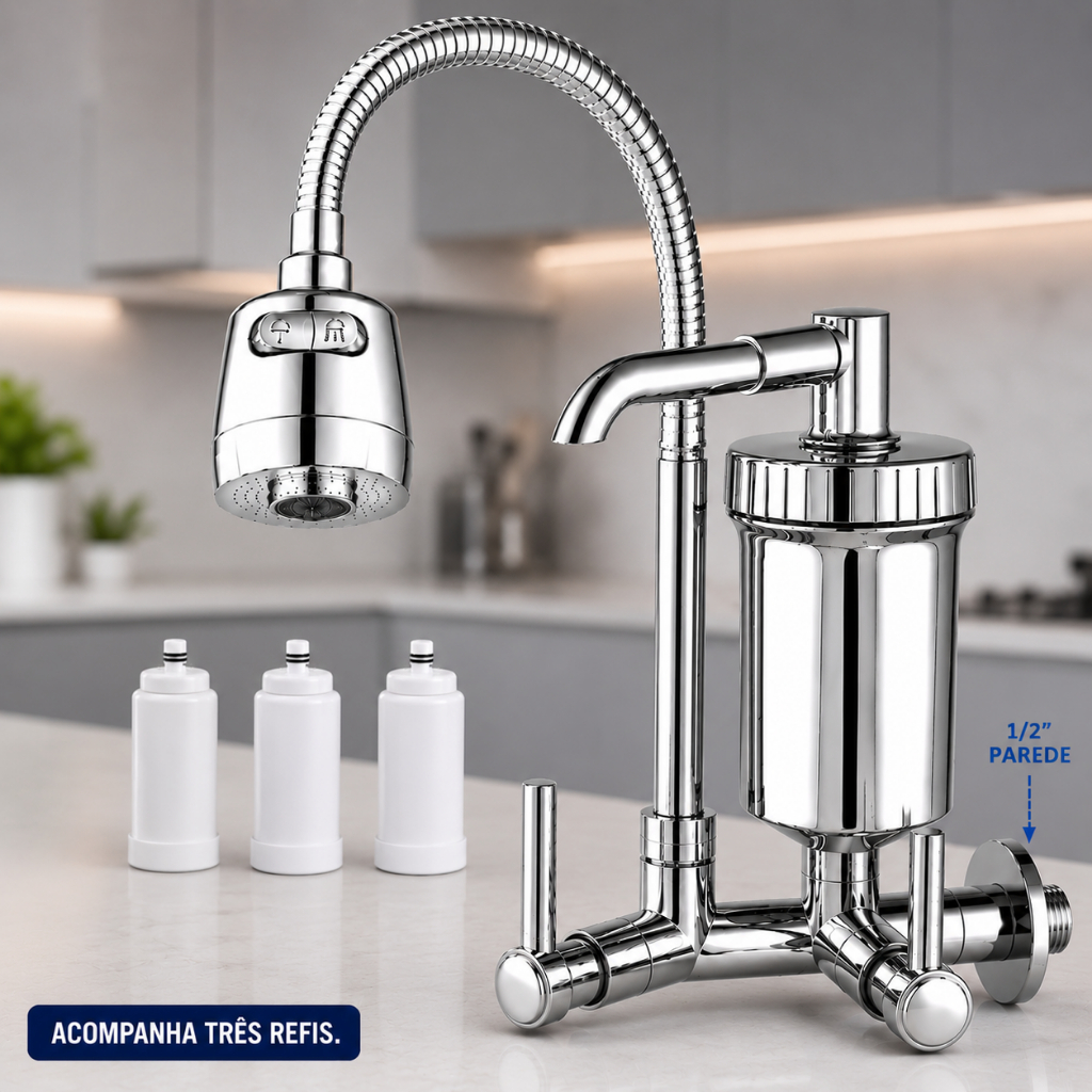 Torneira Gourmet Parede com Filtro Flexível 2 Jatos Cromada