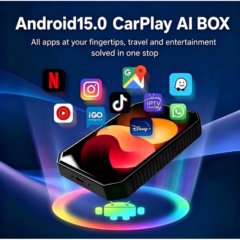 Streaming Box Automotivo 2gb 16gb Android 15 CarPlay sem fio Android Auto sem fio
