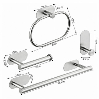 Kit Acessórios Banheiro 4 Peças Aço Inox Sem Furação Porta Toalha Papel Higiênico Resistente
