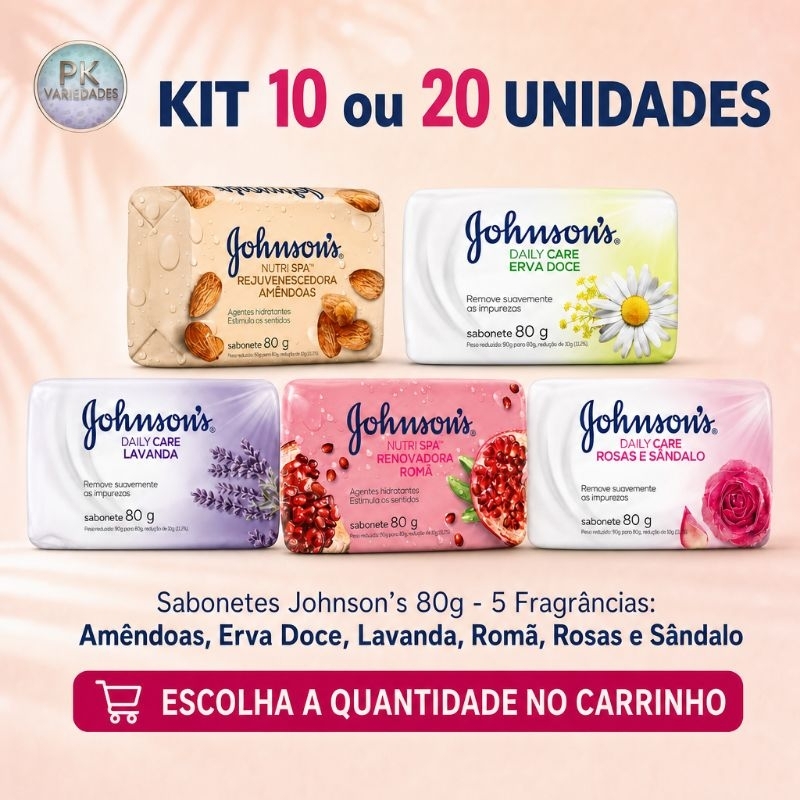 KIT 10 OU 20 UNIDADES SABONETE JOHNSON'S 80G SORTIDOS