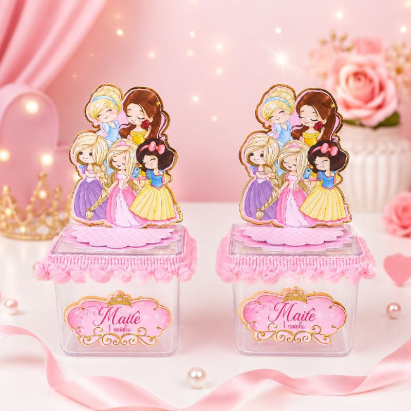 Caixinha Acrílica e Apliques 3d PRINCESAS CUTE-BABY-Personalizado nome e idade-Lembrancinha-Festa
