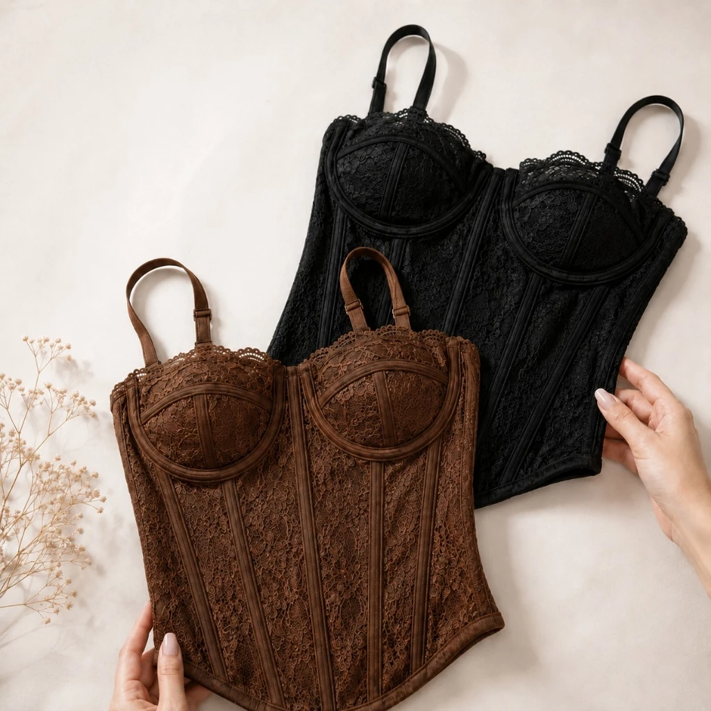 Cropped Corset Feminino em Renda Premium com Alças Reguláveis – Corselet Modelador Elegante e Versátil — imagem 1