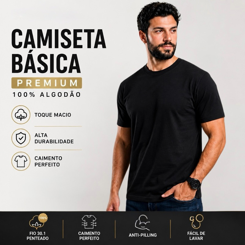 Camiseta Básica Algodão Masculina Feminina Confortável Casual Academia e Dia a Dia