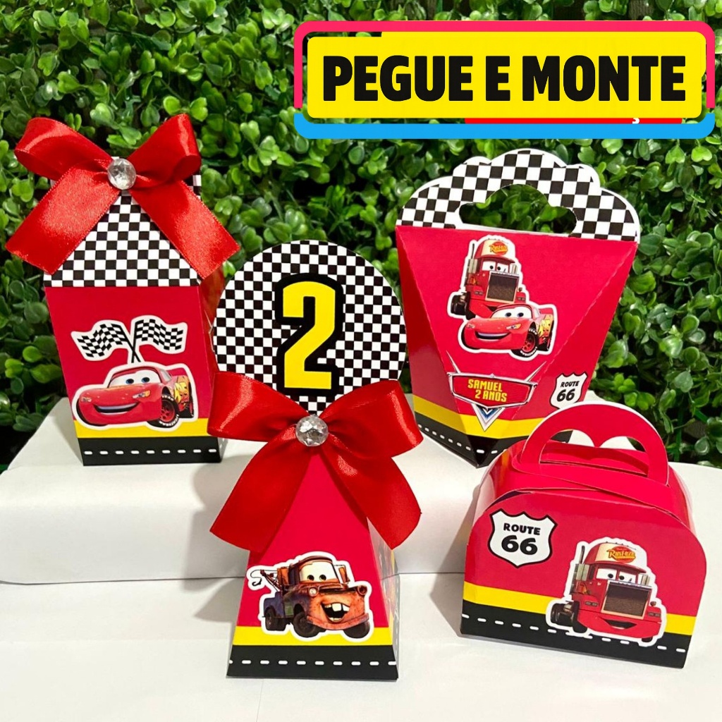 Kit Caixas Personalizadas CARROS MC QUEEN Lembrancinhas Festa Infantil Aniversário Desmontadas