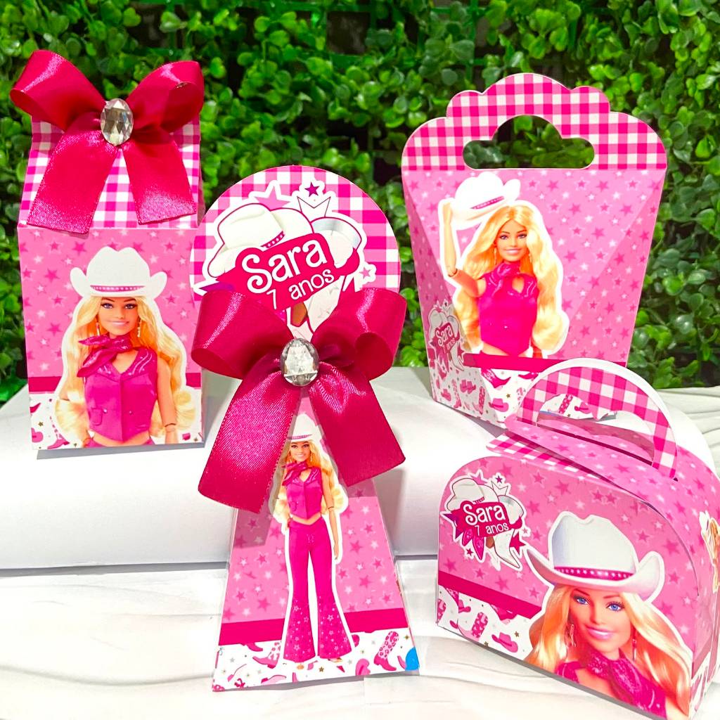 Kit Caixas Personalizadas BARBIE BOIADEIRA Lembrancinhas Festa Infantil Aniversário Desmontadas