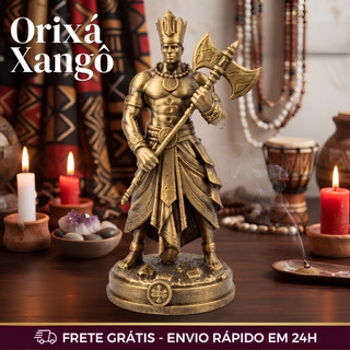 Escultura Xangô Orixá Decoração 3D Premium Ouro Velho Altar Umbanda Candomblé Envio 24H