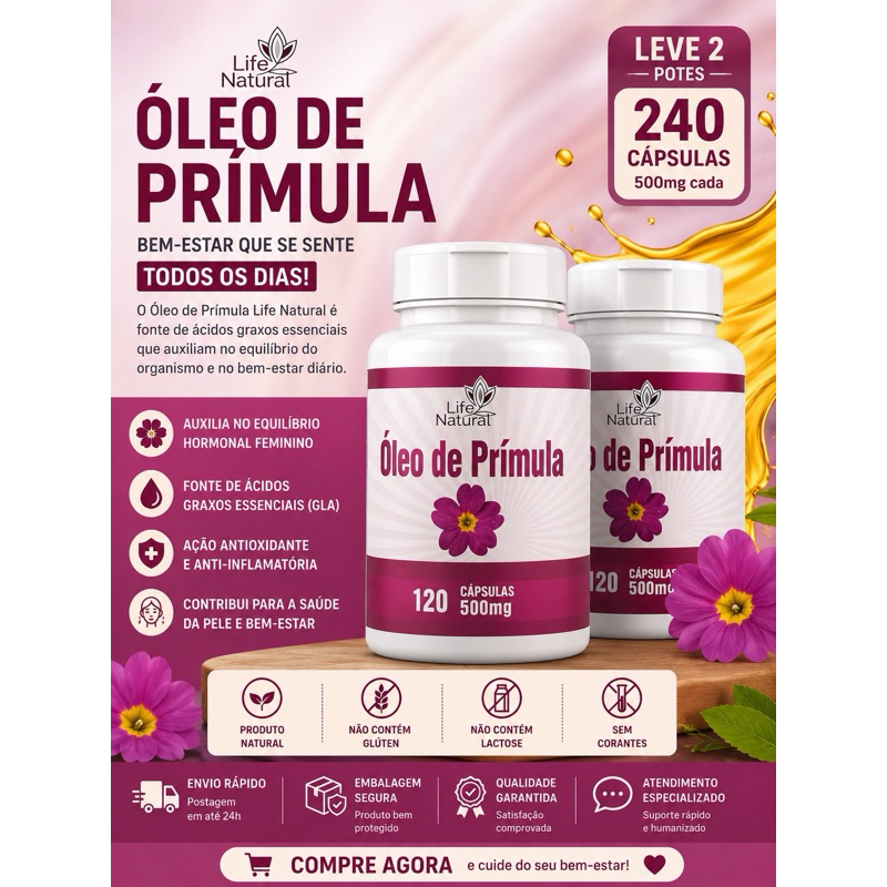 Óleo de Prímula 500mg – 120 Cápsulas | Life Natural — imagem 2 de 2