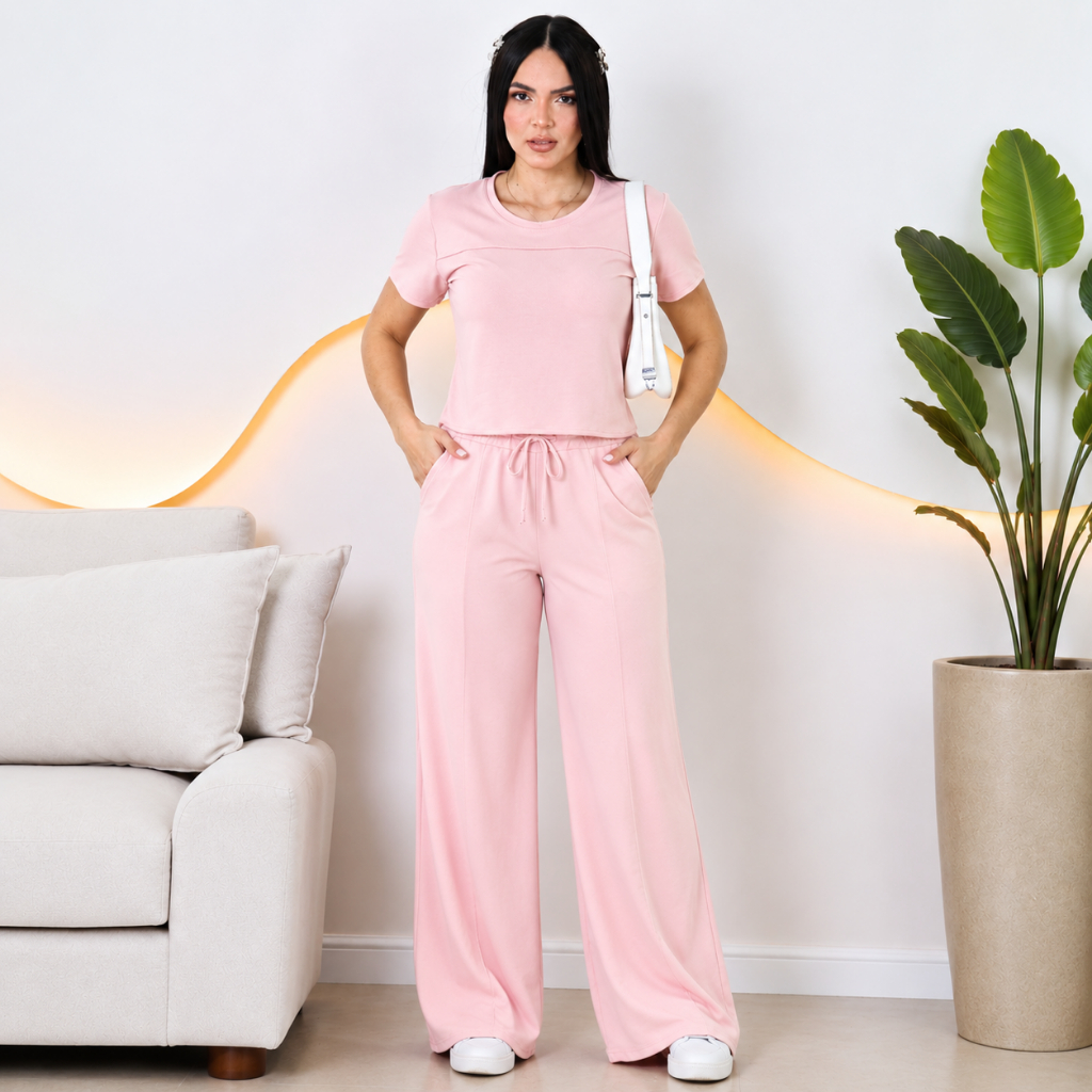 CONJUNTO FEMININO MOLETINHO PREMIUM CALÇA PANTALONA E BLUSA PRONTA ENTREGA — imagem 2 de 2