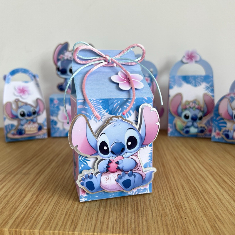 10 Caixinhas Personalizadas Stich | Lembrancinhas | Com Nome e Idade | Com Aplique 3D | Festa Infantil