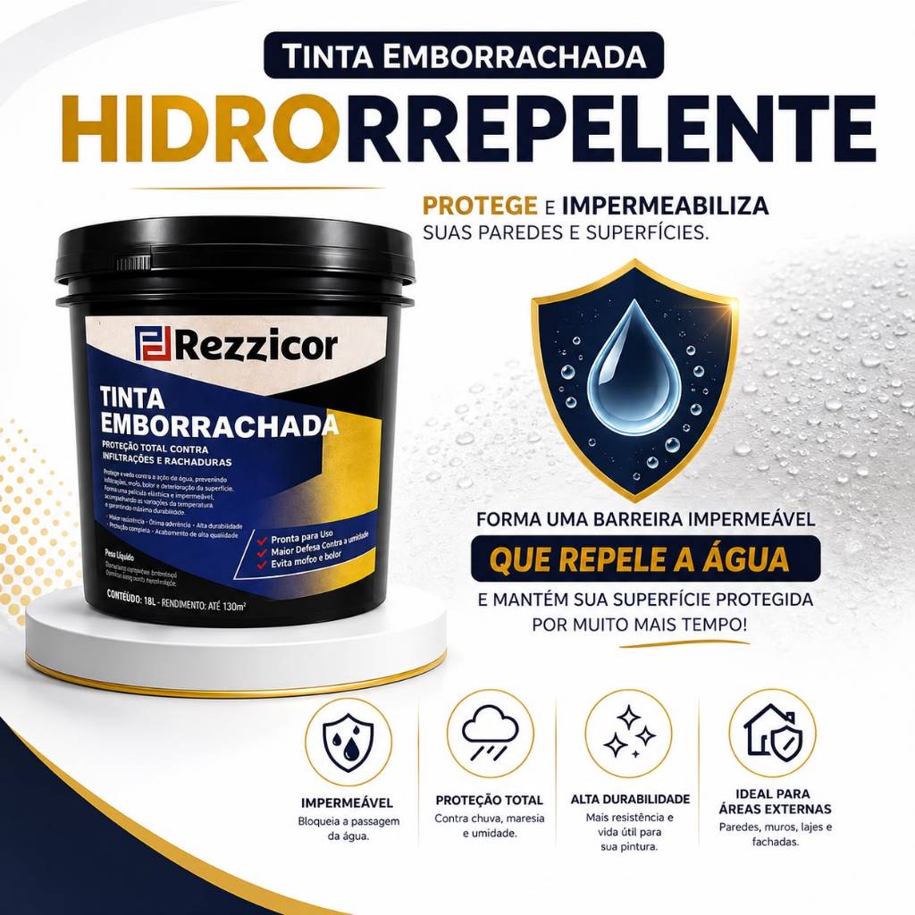 Tinta Emborrachada Impermeável 4Kg-18kg Rezzicor Anti Mofo Parede Telhado Premium
