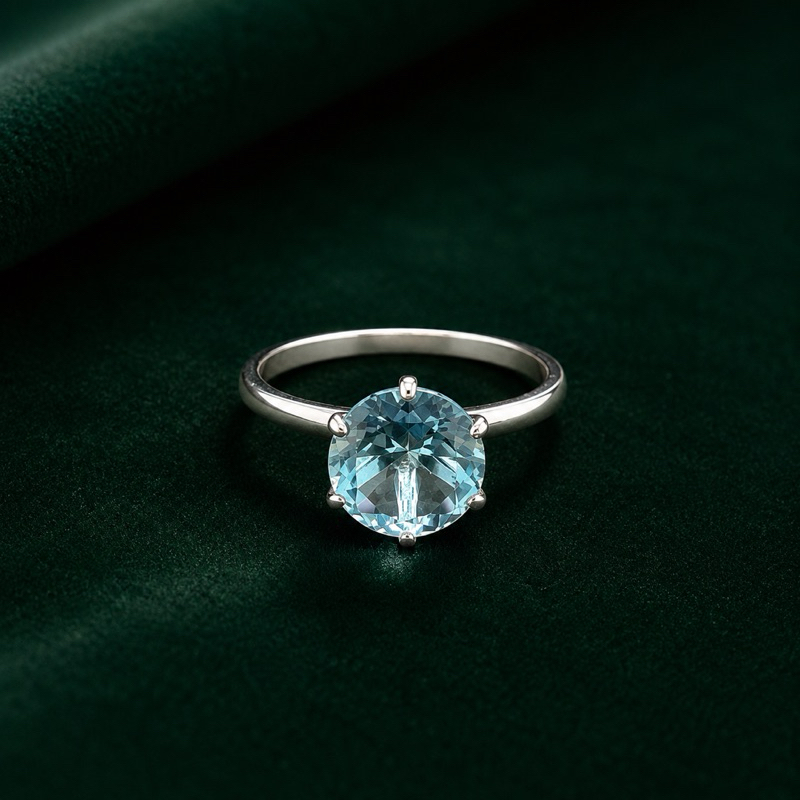 Anel Solitário 10mm Prata 925 Legítima Azul Elegante