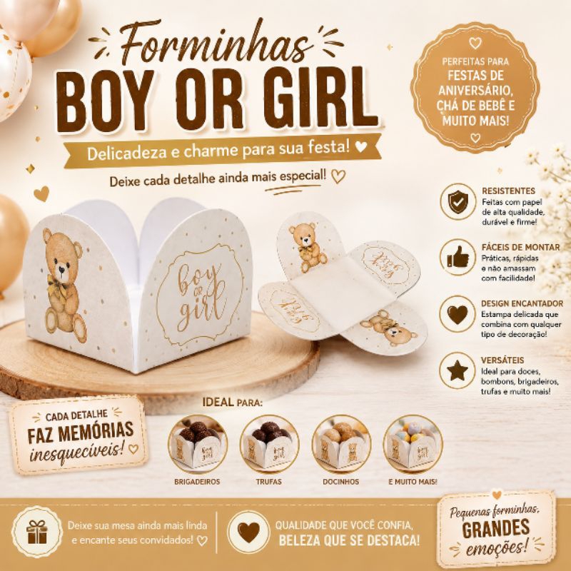 Forminhas de Doces Ursinho Neutro/ Personalizadas no Tema/ Lembrancinhas de Festa/ Aniversário