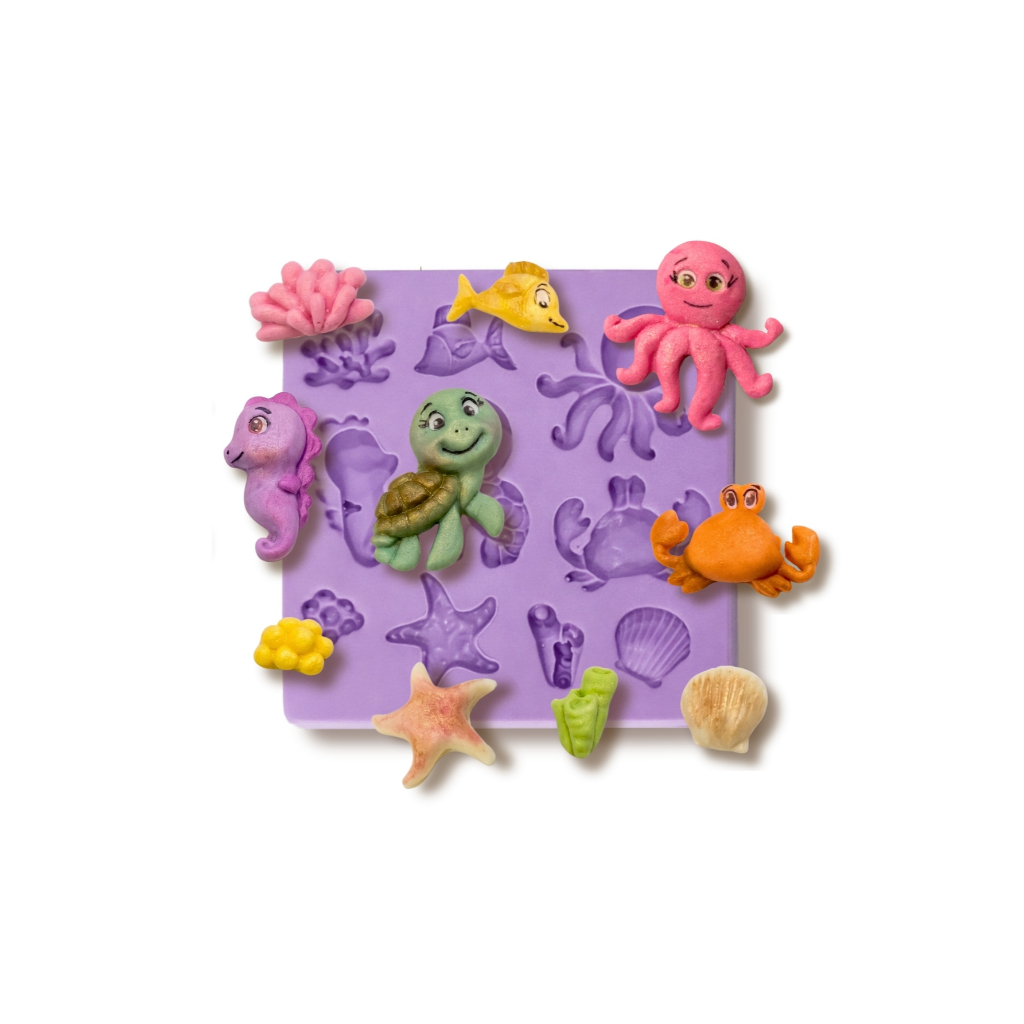 F1961 MOLDE DE SILICONE FUNDO DO MAR CONFEITARIA BISCUIT