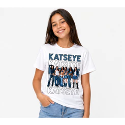 Camiseta Katseye Infantil e Adulto | Poliéster Branca Premium | Sublimação Kpop Coreano